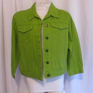 Newport News Jeanology Jacket 14 Green Button Front Cotton Trucker Style